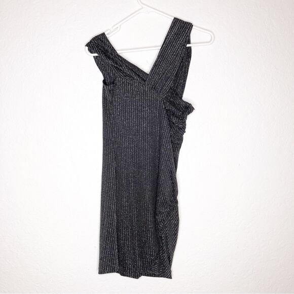 IRO Club black silver metallic asymmetrical neckline dress size 36 or Small NWT - Picture 2 of 14